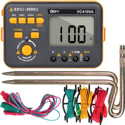 VC4105A Digital Ground Resistance Meter Earth Insulation Megger Tester 2000Ω 750V Measure LED Backlight Megohmmeter Voltmeter