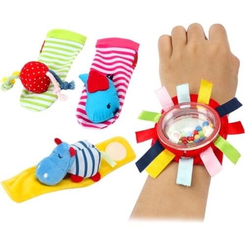 Baby Rattles Toys Ainmal socks Wrist Strap Infant Soft Handbells Hand Watch Cartoon Educational Best Gift