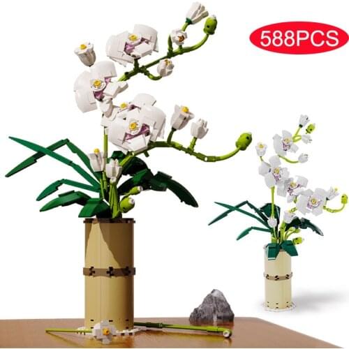 Creator Phalaenopsis Flowers Bouquets Plants Building Blocks with Vase Home Decoration Model Bricks Toys for Kid Girl Gift