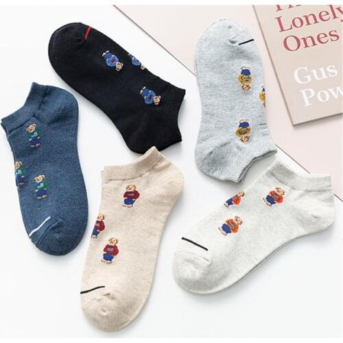 Fashion Breathable Elastic Non-Slip Funny Sox Cartoon bear Printed Short Socks Women men Summer Thin Invisible Cotton Boat Sock