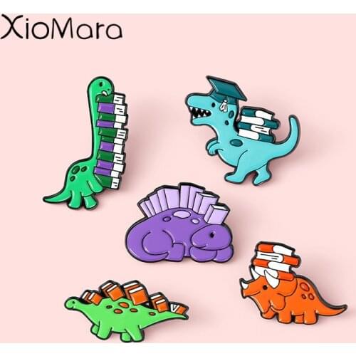 Doctor Dinosaur Enamel Pins Love To Read Cartoon Book Brooches Badges Clothes Bag Cute Pins Jewelry Gift for Friends