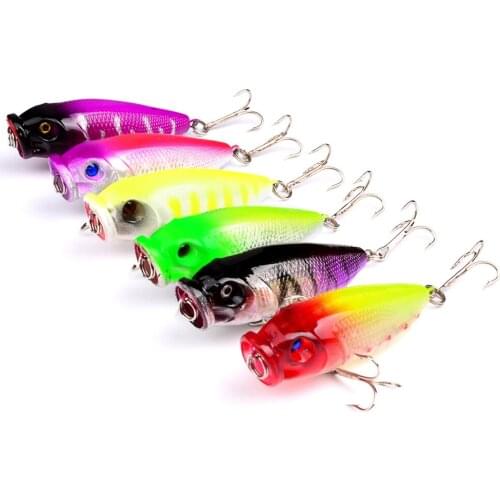 HiUmi 6pcs 6.5cm 9.2g 3D Eyes Lifelike Fishing Lure 6# Hooks Pesca Fish Popper Lures Wobbler Isca Artificial Hard Bait Swimbait