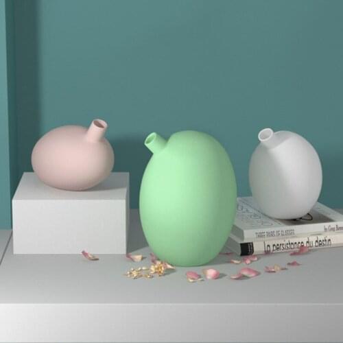 Ins Nordic Home Furnishing Abstract Art Decoration Modern Simple Oval Silicone Ceramic Vase Creative Desktop Decoration Crafts