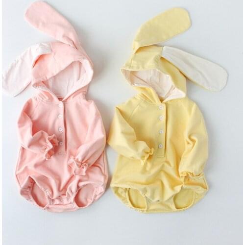 Newborn Baby Girls Boys Clothes Infant Fall Winter Jumpsuits Rabbit Ears Hooded Thick Bodysuits Party Rompers Photo Props 3-18M