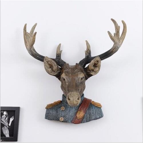 Creative Deer General Wall Hanging Decor Elk Head Sculpture Animal Statue Wall Decoration Ornament Artwork Craft