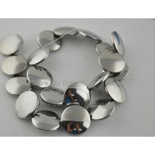 Silver color Plated Hematite 20mm Flat Round Coin Beads fit DIY Necklace Bracelet Jewelry making free shipping