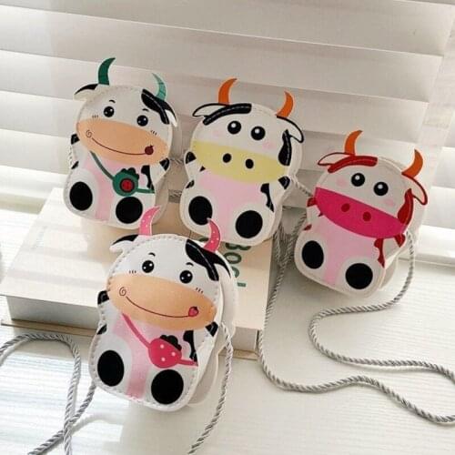 Cute Cow Baby Girls Coin Purse Handbags Fashion Kids Princess Mini Shoulder Messenger Bag Lovely Childrens Small Crossbody Bags