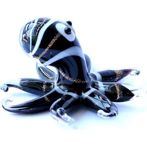 Sea Animal Figurine Antique Murano Glass Black Octopus Craft Ornament Aquarium Fish Tank Marine Style Decor Home Table Sculpture