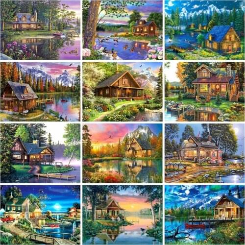 ARMYQZ 5D Diamond Painting Kits House Picture Rhinestones Diamond Embroidery Lakeside Landscape Cross Stitch Decor Home