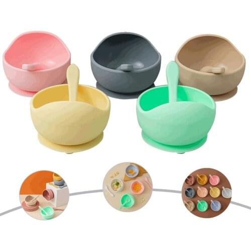 Baby Silicone Bowl Feeding Tableware Set Non-Silp Suction Bowl Childrens Tableware Silicone Plate Set Baby Dishes Accessories