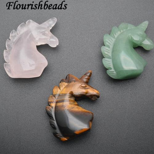 Natural Stones Unicorn Horse Stone Decor ( Green Aventurine / Tiger Eye / Rose Quartz )