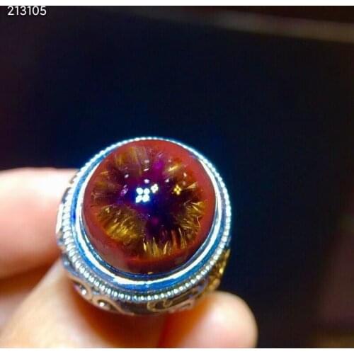 Natural Cacoxenite Auralite 23 Cacoxenite Adjustable Ring 16.6/15.3mm Purple Red Men Ring Canada 925 Sterling Silver AAAAAA