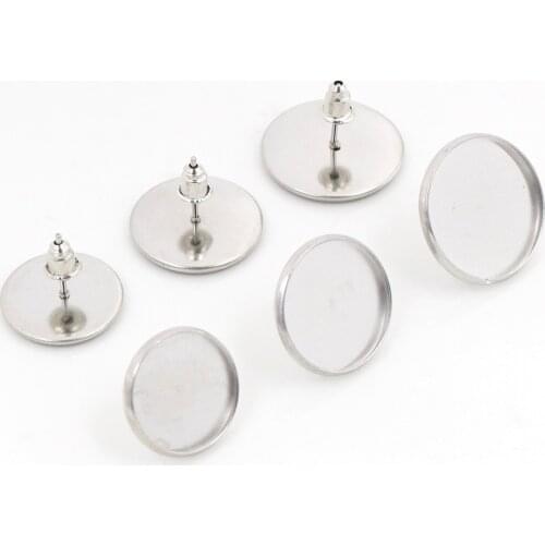 No Fade ) 14mm 16mm 18mm 20pcs/lots Stainless Steel Earring Studs,Earrings Blank/Base,Fit 14/16/18mm Glass Cabochons,Buttons