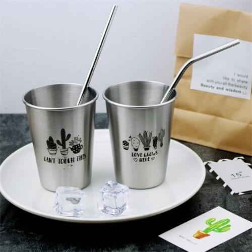 350ml/500ml Cute Cactus Pattern Beer Mug 304 Stainless Steel Coffee Mug Beer Cup Kitchen Drinkware Water Glass Tumbler