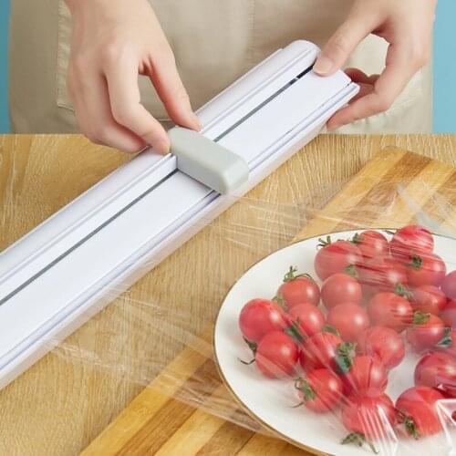 Plastic Food Wrap Dispenser with Slide Cutter Foil Cling Film Wrap Dispenser Plastic Sharp Cutter Kitchen Tool Cookware Tool