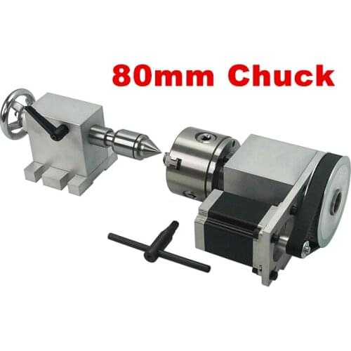 Rotary 4th A Axis for CNC Router Engraver Milling Machine 80mm chuck 100mm 4 jaw activity tailstock