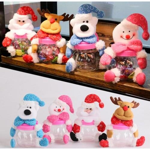 Christmas Candy Box Santa Claus Snowman Elk plush Doll Candy Jar Kids Candy box Sugar Bottle Gift Party Xmas Decoration SN1364