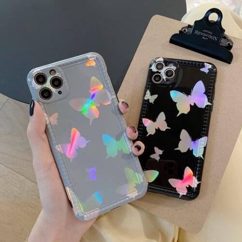 Luxury Glitter Butterfly Case for iPhone 11 7 8 Plus XS XR X 12 Pro Max Laser Bling Silicone Lens Cover for iPhone 11 Pro max