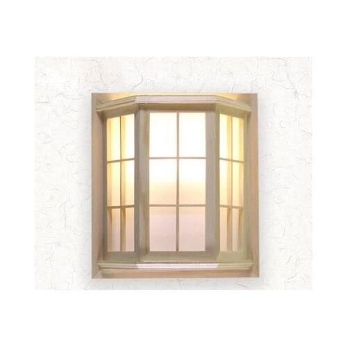 Japanese Style Pine Camphor Wood PVC Crafts Wooden Window Frame LED AC 110/220V Aisle Wall Light Fixture luminarias para