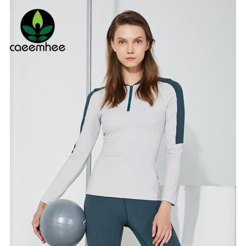 CAEEMHEE Women Stretch Yoga Top Long Sleeve Workout Tops Zipper Soft Breathable Tennis Gym Running Fitness Shirts Sportswear