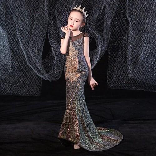 High-end trumpet sequin evening dress children Catwalk princess dress for girls kids clothes birthday party dress vestidos Y2700