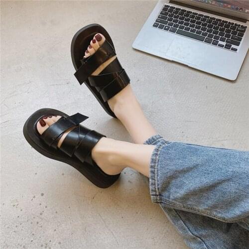 Woman Sandals Shoes 2021 New Fashion Sandals Summer Slip On 3cm Heel Shoes For Woman Basic Slipper Black 35-40
