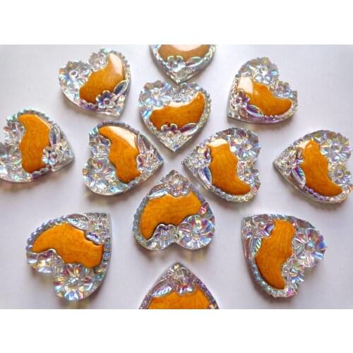 20pcs new fashion style sew on rhinestones heart shape 25*25mm flatback clear AB colour/Golden handsewing gem stones crystal