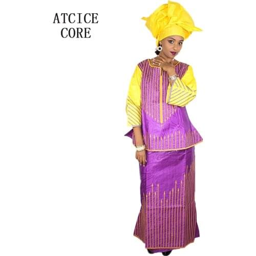 AFRICAN DRESSES BAZIN RICHE EMBROIDERY DESIGN TOP WITH RAPPER THREE PCS ONE SET DP159