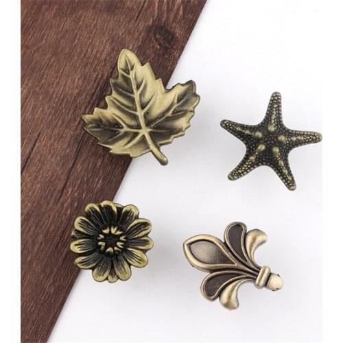 Antique Drawer Alloy Handle Leaf Flower Plant Green Bronze Brushed Electroplating Anti-rust Handles Furniture Pulls Accessories