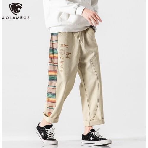 Aolamegs Mens Pants Side Patchwork Casual Sweatpants Harajuku Cargo Straight Jogging Trouser Male High Street Streetwear Couple