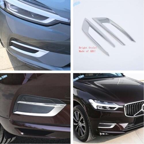 Lapetus Auto Styling Front Face Fog Lights Lamp Eyelid Eyebrow Frame Cover Trim ABS Fit For VOLVO XC60 2018 - 2021 Chrome