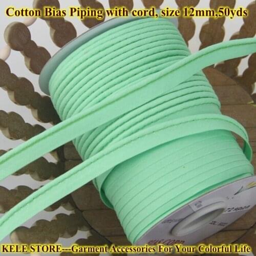 Free shipping--100% Cotton Bias Piping, Piping tape,bias Tape with cord,size:12mm, 50y,for bed linings light green DIY items