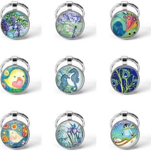 Psychedelic Jellyfish Keychain Jellyfish Resin Keyring Jellyfish Cabochon Glass Charm Marine Life Pendant Key chain Key Chain