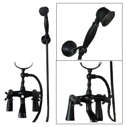 Black Oil Rubbed Brass Deck Mount Bathroom Tub Faucet Dual Cross Handles Telephone Style Hand Shower Clawfoot Tub Filler atf019
