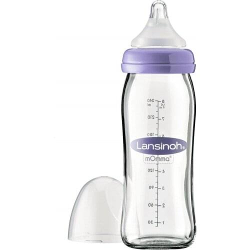 Lansinoh Baby Glass Feeding Bottles for Breastfeeding Capacity 240 Milliliters BPA BPS Free