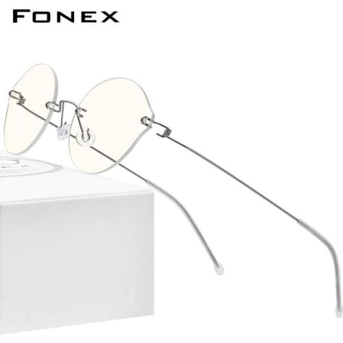 FONEX Anti Blue Light Blocking Glasses Men 2020 New Titanium Alloy Women Rimless Antiblue Rays Eyeglasses with Nylon Lens AB011