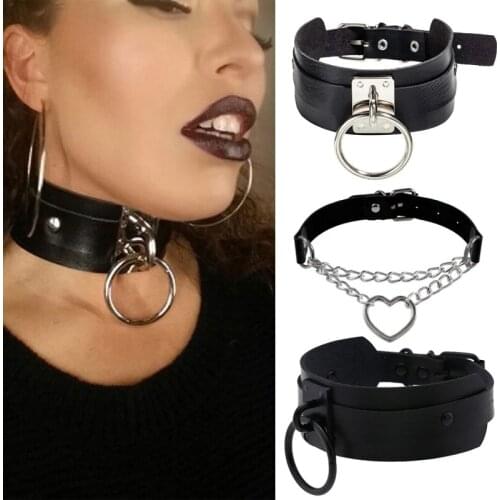Gothic Leather Choker Necklaces Punk Hip Hop Trendy Grunge Style Black Necklace For Women Girls Fashion Jewelry Gifts