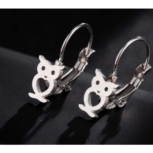 Hfarich Lovely Owl Stud Earrings Fashion Jewelry Women Kids Stainless Steel Animal Bird Christmas Earings Aretes De Mujer