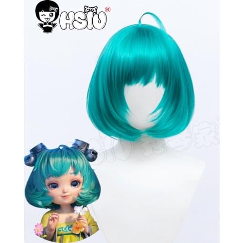 「HSIU Brand」Cai Wenji wig Lan wig Game King Glory cosplay Lake blue Dark brown short hair Fiber synthetic wig+ Free wig cap