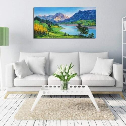 Canvas Wall Art Nature Mountain Blue Stream Scenery Painting Prints Artwork, Landscape Panoramic Pictures Drop shipping
