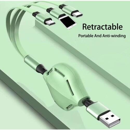 Type c micro usb charging cable for samsung s20 a70 m31 new portable multi 3 in 1 retractable fast charge cord for huawei oppo
