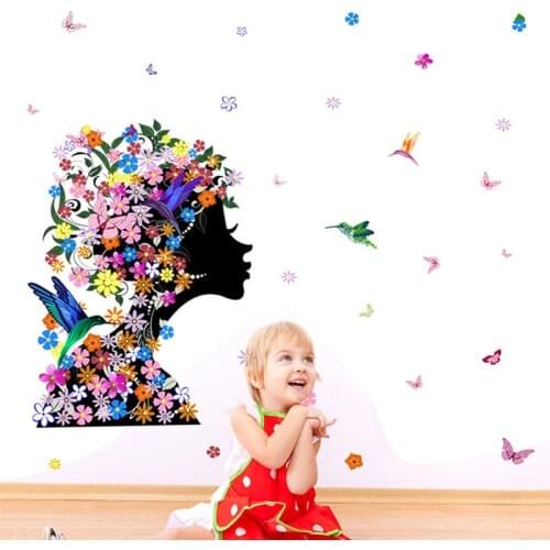 Creative Butterfly Magpie Fairy Flower Girl Wall Sticker Living Room Bedroom Home Decor DIY Art Decals Stickers Poster Mural