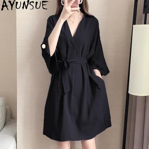 AYUNSUE Summer Dress 2021 Plus Size Shirt Ladies Dresses for Women Party Casual Black Midi Dress Korean 5xl Vestidos Mujer Ycq16