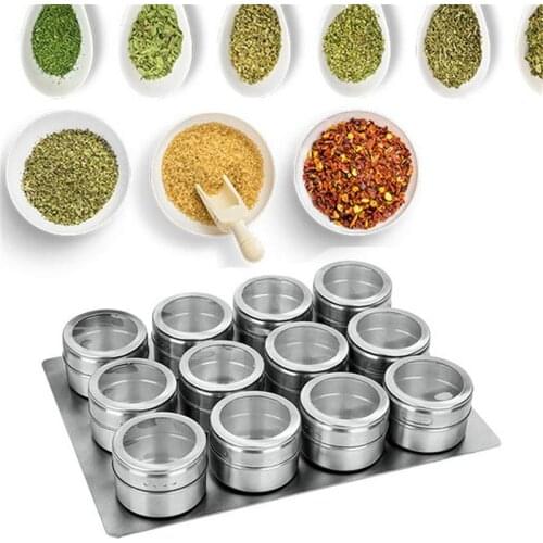 Magnetic Spice Jars Set Stainless Steel Salt and Pepper Shakers Spice Rack Seasoning Box Condiment Container