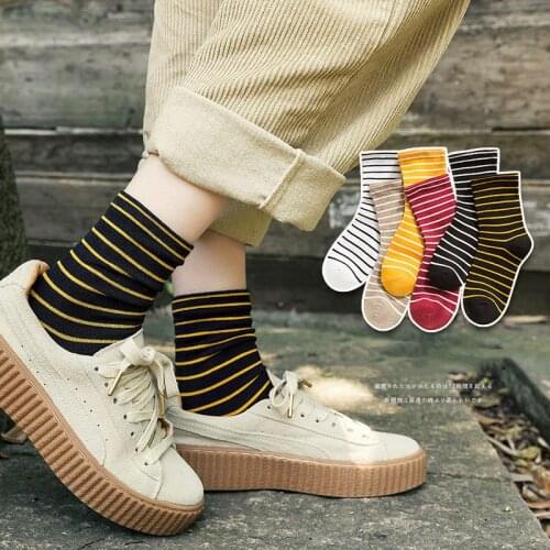 Cute Style With Womens Socks and Stripes All Cotton Casual Breathable and Comfortable Womens Socks in Autumn and Winter