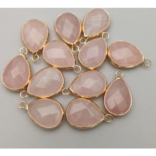 Fashion natural rose crystal stone pendant Charms water drop quartz for Necklace Connector Jewelry Making wholesale 12pcs