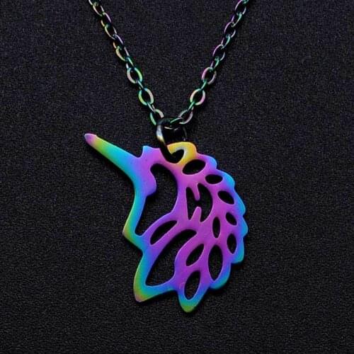 Fashion colorful titanium steel unicorn necklace female color unicorn stainless steel pendant necklace jewelry