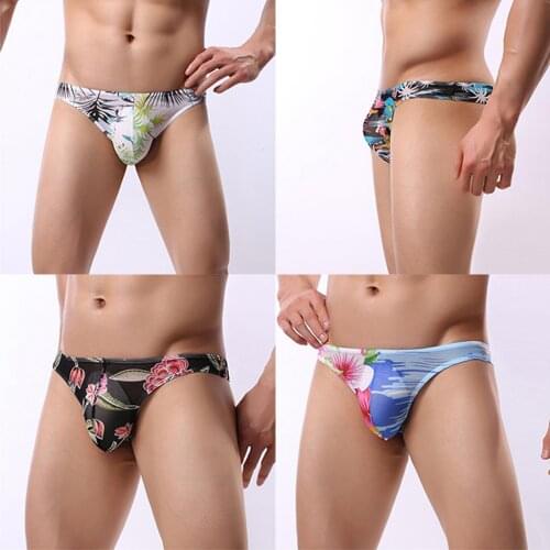 Men Low Rise G-string Floral Comfy Bikini Lingerie Underwear Thong Comfortable Backless Breathable Low Waist Underpants Briefs