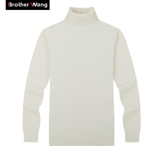 Brother Wang Brand Mens Casual Pullovers Sweater Classic Style Fashion Slim Business Turtleneck Sweater Male black white
