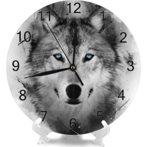 Wolf Patter Wall Decor Clocks Numeral Digital Dial Mute No Ticking Sound Battery Operated Clocks for Childrens Playroom Bedroom